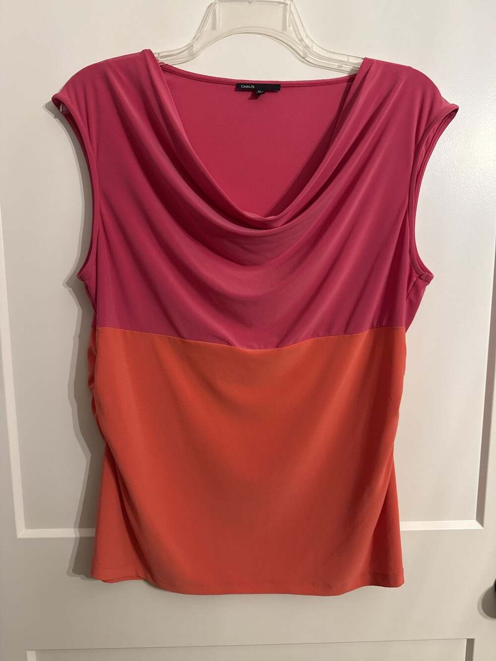 CHAUSS Women XXL Sleeveless Top Cowl Neck Side Ruched Colorblock Jersey Casual